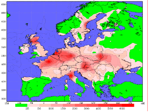 Model estimated footptint area for CO2 of the CHIOTTO tall towers